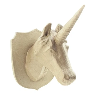 Abbildung von Décopatch LA009O Träger L aus Pappmaché, Trophée Einhorn, 35 x 31 25 cm, zum Verzieren und Aufhängen, Kartonbraun