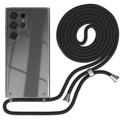 Abbildung von EAZY CASE Handykette kompatibel mit Samsung Galaxy S24 Ultra Kette zum Umhängen für Hülle Band aus Silikon stoßfeste transparente Handyhülle als Fallschutz in Schwarz