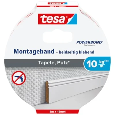 Abbildung von tesa Montagekleber Montageband 5 m x 19 mm, weiß