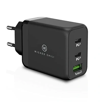 Abbildung von Wicked Chili 65W USB C GaN Ladegerät, 3fach Netzteil mit Dual und A, kompatibel Microsoft Surface Laptop, Book, Go Pro, Notebook, Handy Tablet