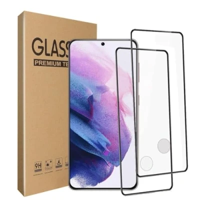 Abbildung von Displayschutzfolie für Samsung Galaxy S21 / 5G aus gehärtetem Glas, kompatibel mit Fingerabdruck Sensor, hüllenfreundlich, kratzfest, bruchsicher,