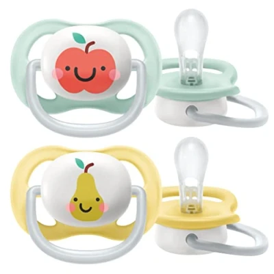 Abbildung von Ultra Air Philips Avent, für Kinder bis 6 Monate, orthodontisch und ohne Bisphenol A, 2 Stück, inkl. Sterilisator/Tragetasche SCF080/17, Gelb Grün