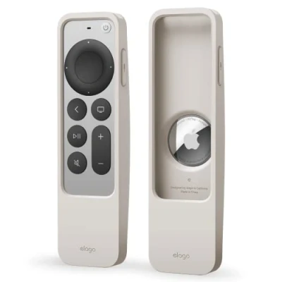 Abbildung von elago R5 Locator hülle Kompatibel mit Apple TV 4K Siri Remote 3. Generation (2022) und 2. (2021) AirTag (Taupe)