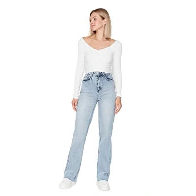 Abbildung von Trendyol Damen Herren Hoher Bund Wide Leg Jeans, Hellblau, 40 EU