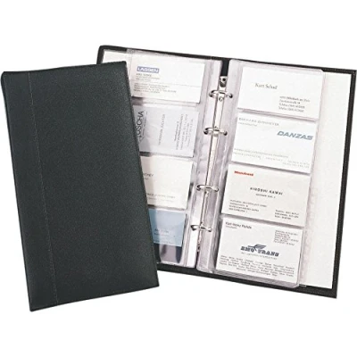 Abbildung von Alassio 41008 Visitenkarten Ringbuch aus FineTouch Lederimitat, mit Register A Z und Einlagen für 120 Karten Visitenkartenhülle, 25 cm, Schwarz