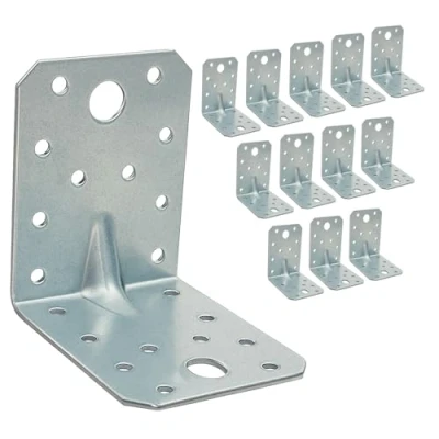 Abbildung von OMIDEAS 12 x Winkelverbinder mit Sicke (70 70 55 1.5) Lochwinkel Bauwinkel Holzverbinder Schwerlast Verbinder Winkel, Silber Verzinkt