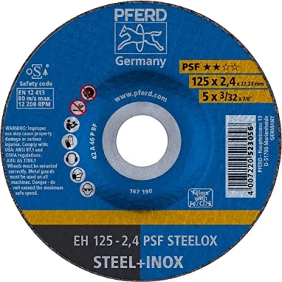 Abbildung von PFERD Trennscheibe, 10 Stück 125 x 2,4 22,23 mm, gekröpft, PSF STEELOX 69198292 für Stahl und Edelstahl (INOX)