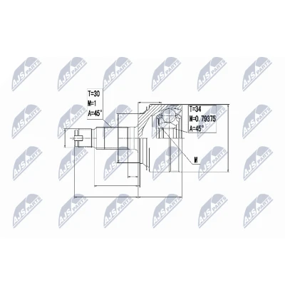 Abbildung von NTY NPZ HD 061 Gelenksatz Schaltgetriebe 6 Gang Vorderachse links, rechts HONDA: CR V 3, ACCORD 8, 8 Kombi