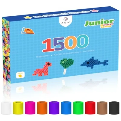 Abbildung von La Manuli Große Bügelperlen 10mm 1500 Stück XL Steckperlen für Kinder ab 3 Jahren, Nachfüllset Bastelperlen (Bunte farben)