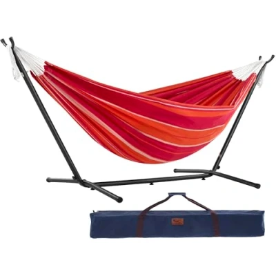 Abbildung von Vivere UHSDO8 36 Double Cotton Hammock with Space Saving Steel Stand Including Carrying Bag, Mimosa