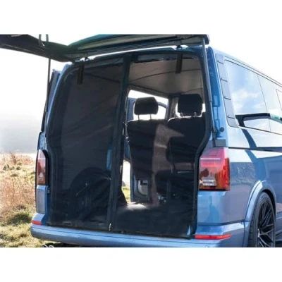 Abbildung von Heckklappe Flügeltür Kofferraumabdeckung Sonnenschutz Große 180 * 150cm Vorhänge Magnetisch Fliegengitter Schwarz Mesh Moskitonetz für Dach T5 Wohnmobil Wohnwagen Camping Zubehör