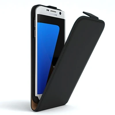 Abbildung von EAZY Case Hülle kompatibel mit Samsung Galaxy S7 Edge Flip Cover zum Aufklappen, Handyhülle aufklappbar, Schutzhülle, Flipcover, Flipcase, Flipstyle vertikal klappbar, Kunstleder, Schwarz