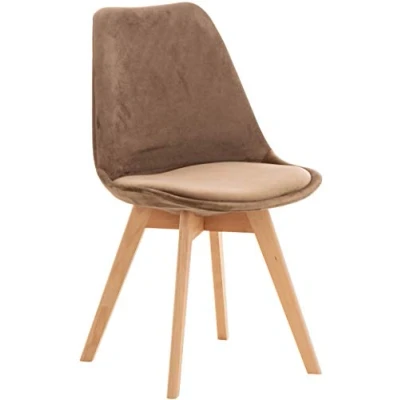 Abbildung von CLP Esszimmerstuhl Linares Kunststoff I Stoff Samt Cord Lederoptik Lehnstuhl Mit Holzgestell, Farbe:braun, Material:Samt