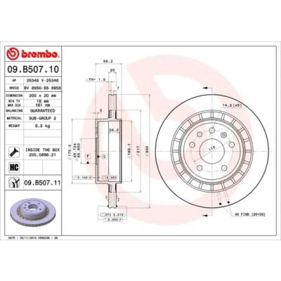 Abbildung von BREMBO COATED DISC LINE 09.B507.11 Bremsscheibe 300 20 5 innenbelüftet beschichtet hochgekohlt mit Schrauben SAAB: 9 Limousine, Kombi