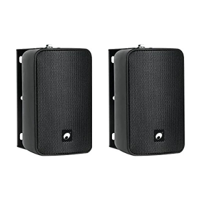 Abbildung von OMNITRONIC ODP 204 Installationslautsprecher 16 Ohm schwarz 2X 2 wetterfeste 4&quot; Wandlautsprecher mit Halterung und 40 W RMS
