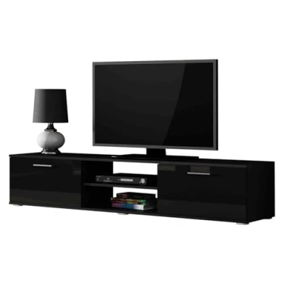 Abbildung von Mirjan24 TV Lowboard 180 Soho S3, Farbauswahl, Schrank, Tisch, Fernsehschrank, Fernsehtisch, Bank, Möbel (Schwarz/Schwarz Hochglanz)