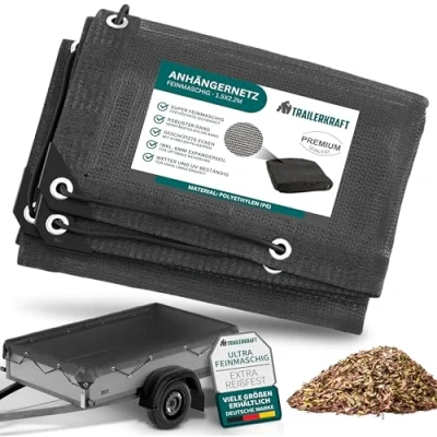 Abbildung von TRAILERKRAFT® Anhängernetz feinmaschig Abdecknetz mit Gummiseil zur Ladungssicherung Transportnetz Netz für Anhänger, Ladungssicherungsnetz (Schwarz, 3x5m)