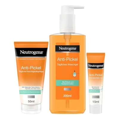 Abbildung von Neutrogena Anti Pickel Skincare Set mit Tägliches Waschgel (200 ml), Tägliche Feuchtigkeitspflege (50 ml) &amp; SOS Soforthilfe Gel (15 Gesichtspflege klärender Salicylsäure