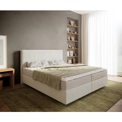 Abbildung von DELIFE Boxspringbett Dream Well, Bouclé Creme Weiß 180x200 cm mit Matratze und Topper