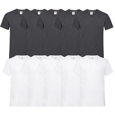 Abbildung von Fruit of the Loom 10 T Shirts V Neck M L XL XXL Ausschnitt Diverse Farben auswählbar (2XL, 5Weiß/5Dark H.Grey)