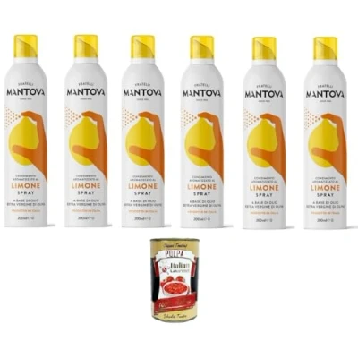 Abbildung von 6x SPRAYLEGGERO Natives Olivenöl Extra Aromatisiert mit Zitrone 250 ml durch die Praktische Sprühflasche Können Sie bis zu 90 % des Öls Einsparen + Italian Gourmet polpa 400g