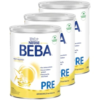 Abbildung von BEBA PRE Anfangsmilch von Geburt an, Babynahrung mit DHA, nur Laktose, ohne Palmöl, 3er Pack (3 x 800g)