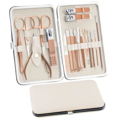 Abbildung von Maniküre set 18 Stück Nagelpflegeset, Pediküre Pflegeset Damen Männer Nagelknipser Edelstahl Nagelset Nageletui Beauty Kit Tragbarer für Reise (Roségold)
