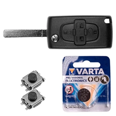 Abbildung von Repair Reparatur Satz Autoschlüssel Funk Fernbedienung Austausch Gehäuse mit 4 Tasten + VA2 Rohling Batterie kompatibel Peugeot 807 1007