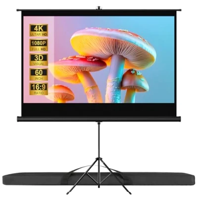 Abbildung von VISULAPEX 60&quot; Leinwand Beamer mit Stativ, 16:9 4K HD Projektor 160Betrachtungswinkel Einstellbar für Heimkino Tagungsraum Hochzeiten