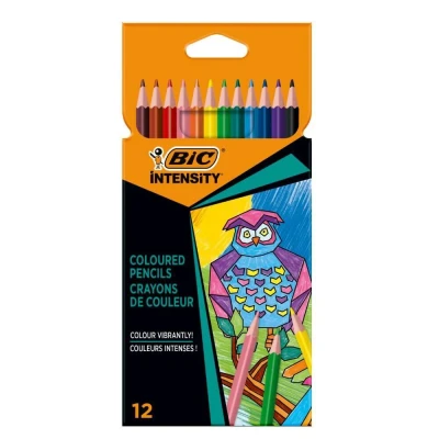 Abbildung von BIC Intensity Buntstifte, Dreikant Malstifte, Farbstifte zum Malen in 12 Farben, im Karton Etui, Bruchsichere Mine &amp; ohne Holz