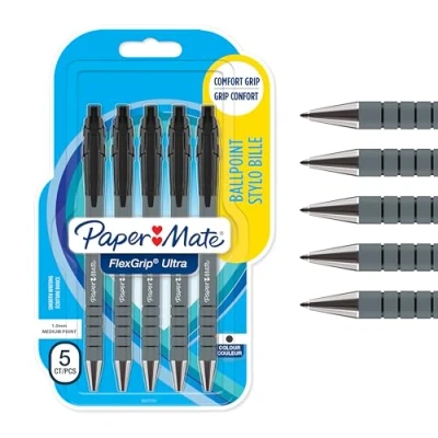 Abbildung von PAPER MATE Flexgrip Ultra Druckkugelschreiber/mittlere Spitze (1,0 mm) / schwarz 5er Packung