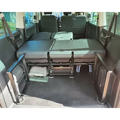 Abbildung von BREMER SITZBEZÜGE Pulverbeschichtete Multiflexboard Konsole kompatibel mit VW T5 T6 T6.1 Transporter Caravelle Schwarze Konsolen / Zubehör Bettverlängerung/Höhe 51cm 2 Stück in Schwarz TSP