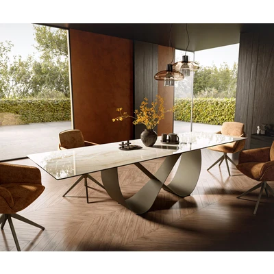 Abbildung von Esstisch Edge 300x100 Keramik Laminam® Onice Oro ?Infinity Metall Effektfinish Titan
