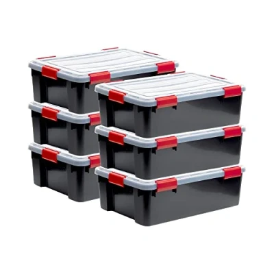 Abbildung von Iris Ohyama Luftdichte Kunststoff Aufbewahrungsboxen mit Deckels, 30L, 6er Set, Schwarz, Hermetischer wasserdichter Verschluss, Robuste Schnappverschlüsse, Stapelbar, Staubschutz, BPA frei, DDAT LS