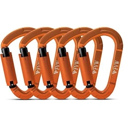 Abbildung von Karabiner Klettern Kletterausrüstung,5 Stück UIAA Zertifiziert 25KN Auto Locking Kletterkarabiner Clips für Hängematten, Schaukel, Hundeleine und Geschirr, Camping, Wandern &amp; Utility (Orange)