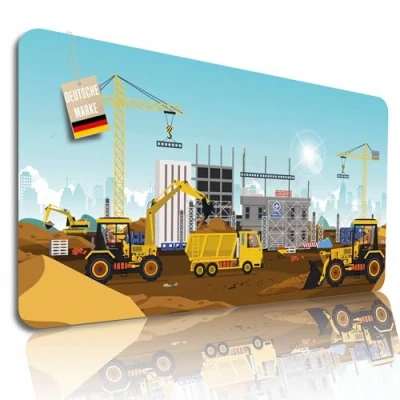 Abbildung von Lineo® Schreibtischunterlage für Kinder; Baustelle Kinderschreibtisch Unterlage wasserfeste Tischunterlage Tischmatte Deskpad (80x40 cm)