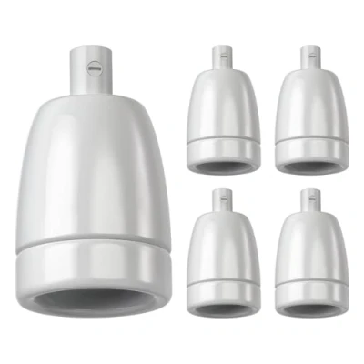 Abbildung von ledscom.de 5 Stück E27 Fassung, Porzellan, weiß, 230V AC, max. 300W