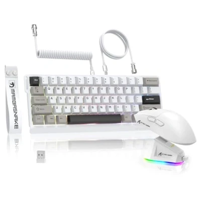 Abbildung von MAMBASNAKE x Attack Shark X60HE Rapid Trigger Kabellose Tastatur &amp; X11 Gaming Maus mit 8K Spiralkabel, QWERTY RGB 0,01mm RT Magnetschalter, 22K DPI PixArt PAW3311 Sensor Weiß
