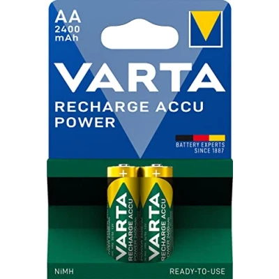 Abbildung von VARTA Batterien AA, wiederaufladbar, 2 Stück, Recharge Accu Power, Akku, 2400 mAh Ni MH, ohne Memory Effekt, vorgeladen, sofort einsatzbereit