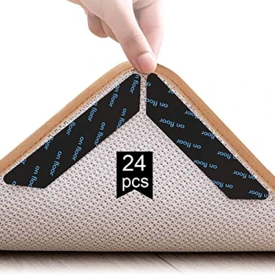 Abbildung von Adispotg Teppichgreifer Antirutschmatte, 24 Stück doppelseitige Anti Curling Rug Gripper, waschbarer und wiederverwendbarer, Rutschfester Teppichgriff für Hartholzböden, Teppiche Matten