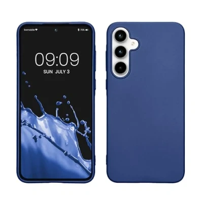 Abbildung von kwmobile Case kompatibel mit Samsung Galaxy A35 Hülle Schutzhülle aus Silikon metallisch schimmernd Handyhülle Metallic Blau