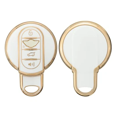 Abbildung von kwmobile Autoschlüssel Hülle kompatibel mit Mini 3 Tasten Smart Key Schlüsselhülle Silikon Cover Weiß Gold
