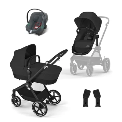 Abbildung von CYBEX Gold Kinderwagen EOS Lux 2 in 1 mit Babyschale Aton B2 i Size und Babyschalen Adapter, Reisesystem, Ab Geburt bis 22 kg (ca. 4 Jahre), Moon Black (Schwarz)