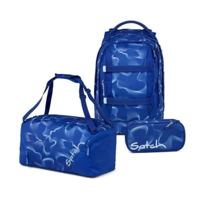 Abbildung von Satch Schulranzen Schulrucksack Set PACK Vibrant Blue 3 teilig, Kollektion 2025 (3 teilig), ergonomisch, Your Size System: auf Körpergröße anpassbar