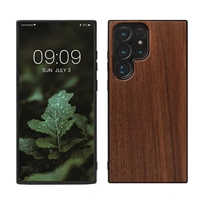 Abbildung von kwmobile Hülle kompatibel mit Samsung Galaxy S23 Ultra Holz Case stoßfestes Handy Cover TPU Handyhülle in Dunkelbraun