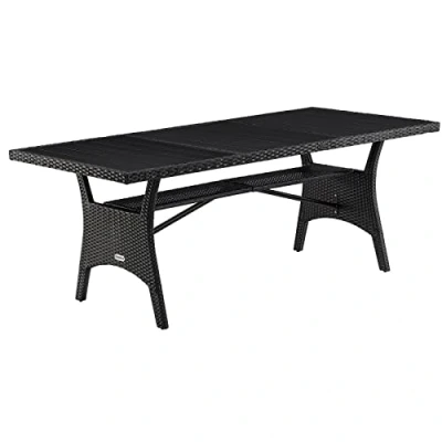 Abbildung von Casaria® Polyrattan Gartentisch Schwarz 190x90x74cm mit Ablage WPC Tischplatte Höhenverstellbar Holzoptik Wetterfest Garten Terrasse Esstisch Gartenmöbel