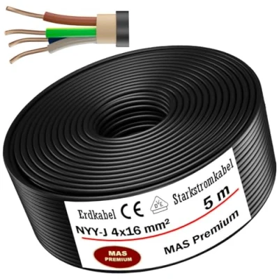 Abbildung von MAS Premium Erdkabel Deutscher Marken Elektrokabel Ring zur Verlegung im Erd und Außenbereich Standard Starkstromkabel (NYY J 4x16 mm², 5m)