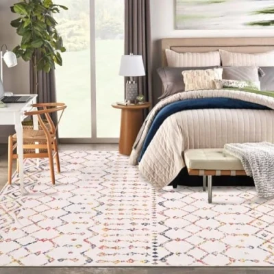 Abbildung von Auton Boho Teppich, Moderner Neutraler Teppich für Schlafzimmerdekoration Wohnzimmer Dekorationsideen Spielzimmer 80 x 150 cm Bunt
