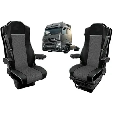 Abbildung von Sitzbezüge Satz Öko Leder 1+1 Für LKW Sitzauflagen Schonbezüge Passform Actros MP4 Euro 6 Schwarz und Grau