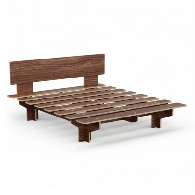 Abbildung von blumfeldt NordicAura Bettrahmen 180 x 200 FSC Zertifiziertes Eukalyptusholz, Werkzeuglose Montage, Hohes Kopfteil mit Ablagefläche, Finish in Walnussoptik, Passend für Matratzen cm